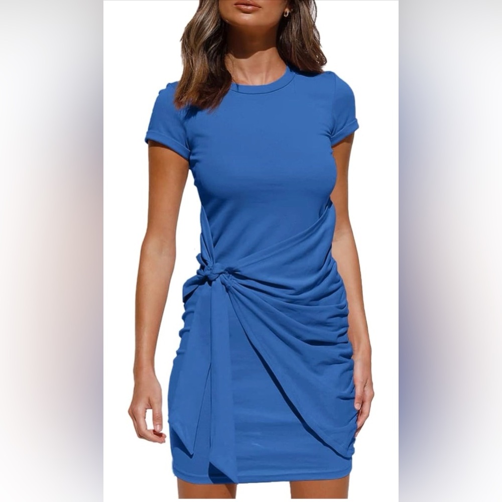 Elegant Blue Draped Dress